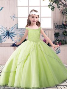 Tulle Off The Shoulder Sleeveless Lace Up Beading Little Girl Pageant Dress in Yellow Green and Pink And White