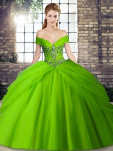Noble Lace Up Quinceanera Gown for Military Ball and Sweet 16 and Quinceanera with Beading and Pick Ups Brush Train