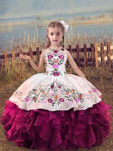 Nice Sleeveless Embroidery and Ruffles Lace Up Child Pageant Dress