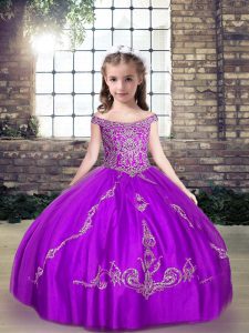 Sweet Purple Girls Pageant Dresses Party and Wedding Party with Beading Off The Shoulder Sleeveless Lace Up