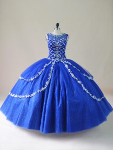 Dazzling Royal Blue Sleeveless Floor Length Beading Zipper Ball Gown Prom Dress