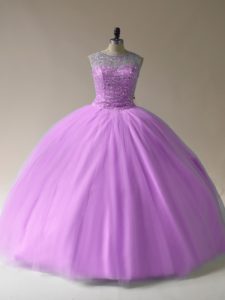 Ball Gowns Sweet 16 Dresses Lilac Scoop Organza Sleeveless Floor Length Lace Up