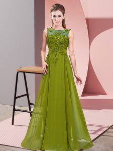 Dazzling Scoop Sleeveless Zipper Wedding Party Dress Olive Green Chiffon