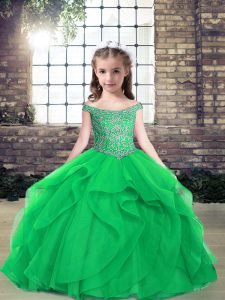 Admirable Green Ball Gowns Beading Little Girl Pageant Dress Lace Up Tulle Sleeveless Floor Length