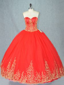 Red Sleeveless Beading Floor Length Quince Ball Gowns