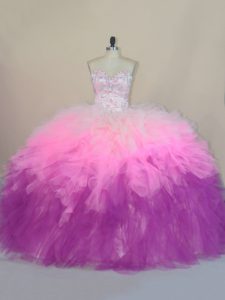 Best Selling Brush Train Ball Gowns Sweet 16 Dress Multi-color Sweetheart Tulle Sleeveless Lace Up