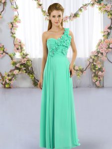 Luxury Hand Made Flower Quinceanera Court of Honor Dress Turquoise Lace Up Sleeveless Floor Length