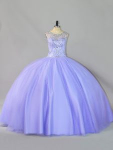 Lavender Sleeveless Tulle Zipper Quinceanera Gown for Sweet 16 and Quinceanera