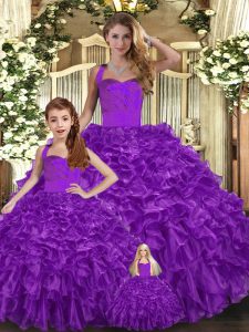 Ruffles Sweet 16 Dresses Purple Lace Up Sleeveless Floor Length