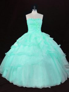 Customized Apple Green Sleeveless Organza Lace Up Sweet 16 Quinceanera Dress for Sweet 16 and Quinceanera