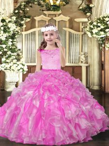 Luxurious Organza Scoop Sleeveless Zipper Beading and Ruffles Little Girls Pageant Dress Wholesale in Lilac