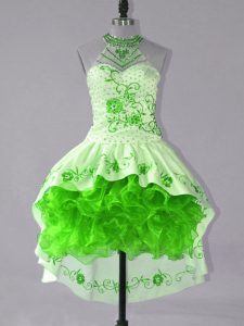 High Low Ball Gowns Sleeveless Green Prom Dresses Lace Up