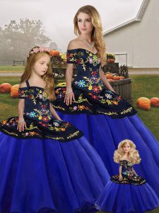 Embroidery Sweet 16 Dresses Royal Blue Lace Up Sleeveless Floor Length