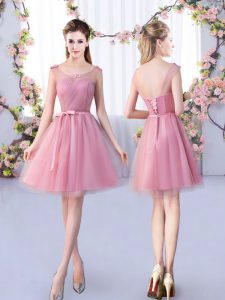 Top Selling Tulle Sleeveless Mini Length Quinceanera Court of Honor Dress and Appliques and Belt