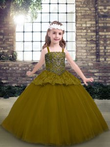 Floor Length Ball Gowns Sleeveless Olive Green Glitz Pageant Dress Lace Up