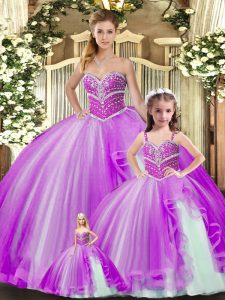 Pretty Sweetheart Sleeveless Tulle Quinceanera Dress Beading Lace Up