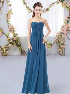 Traditional Floor Length Teal Quinceanera Court Dresses Chiffon Sleeveless Ruching