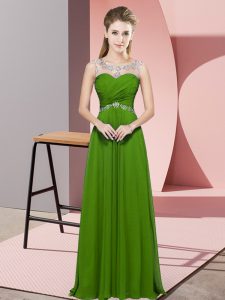 Sleeveless Chiffon Floor Length Backless Prom Party Dress in Green with Beading