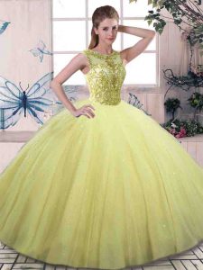 High Class Scoop Sleeveless Tulle Sweet 16 Quinceanera Dress Beading Lace Up