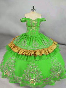 Sleeveless Floor Length Embroidery Lace Up 15th Birthday Dress with Green
