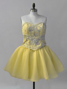 Mini Length Ball Gowns Sleeveless Yellow Lace Up