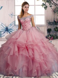 Customized Floor Length Watermelon Red Vestidos de Quinceanera Off The Shoulder Sleeveless Lace Up