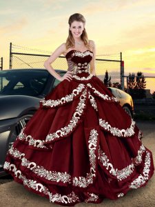 Cheap Floor Length Wine Red 15th Birthday Dress Sweetheart Sleeveless Lace Up