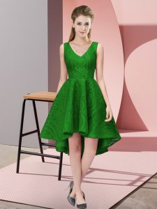 Graceful Green A-line V-neck Sleeveless Lace High Low Zipper Lace Wedding Guest Dresses