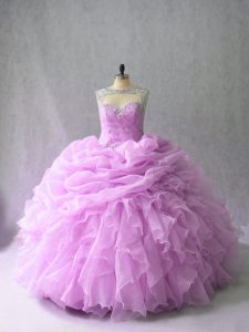 Fabulous Sleeveless Brush Train Beading and Ruffles Lace Up Quince Ball Gowns