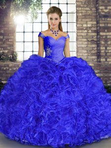 Royal Blue 15th Birthday Dress Military Ball and Sweet 16 and Quinceanera with Beading and Ruffles Off The Shoulder Slee