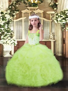 Yellow Green Straps Lace Up Beading and Ruffles and Pick Ups Pageant Dress Womens Sleeveless