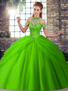 Fashionable Sleeveless Beading and Pick Ups Lace Up Ball Gown Prom Dress with Brush Train