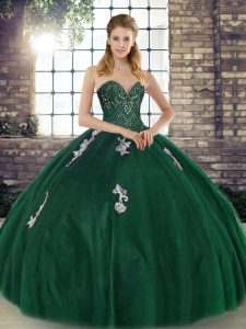 Gorgeous Tulle Sleeveless Floor Length 15 Quinceanera Dress and Beading and Appliques