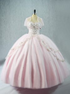 Floor Length Ball Gowns Sleeveless Pink Quince Ball Gowns Lace Up