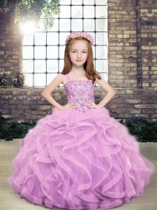 Lavender Sleeveless Beading and Ruffles Floor Length Little Girl Pageant Dress