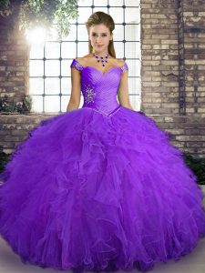 Admirable Purple Sweet 16 Quinceanera Dress Military Ball and Sweet 16 and Quinceanera with Beading and Ruffles Off The 