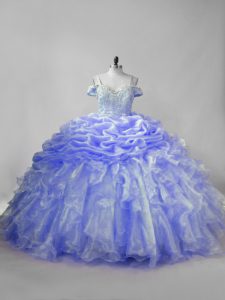 Traditional Brush Train Ball Gowns 15 Quinceanera Dress Lavender and Purple Straps Organza Sleeveless Lace Up