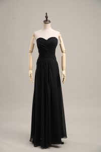 Floor Length Black Prom Gown Chiffon Sleeveless Ruching