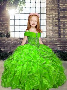 High School Pageant Dress Party and Military Ball and Wedding Party with Beading and Ruffles Straps Sleeveless Lace Up