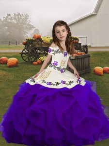 Purple Sleeveless Organza Lace Up Pageant Gowns For Girls for Party and Wedding Party