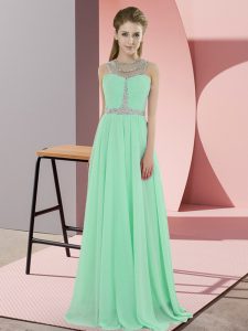 Modern Apple Green Empire Beading Prom Evening Gown Zipper Chiffon Sleeveless Floor Length