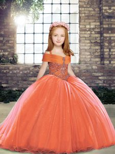 Superior Sleeveless Lace Up Floor Length Beading Little Girls Pageant Dress