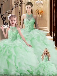 Adorable Sleeveless Brush Train Beading and Ruffles Lace Up Sweet 16 Quinceanera Dress