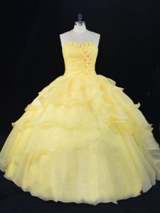 Yellow Quinceanera Dresses Sweet 16 and Quinceanera with Hand Made Flower Sweetheart Sleeveless Lace Up