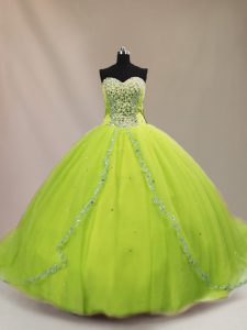 Luxurious Sweetheart Sleeveless Court Train Lace Up Quinceanera Gown Tulle