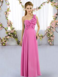 Luxury Floor Length Empire Sleeveless Rose Pink Bridesmaid Dress Lace Up