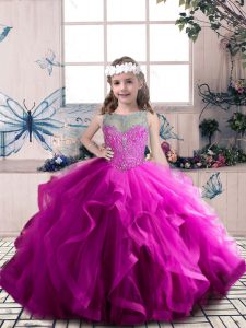 Fantastic Tulle Sleeveless Floor Length Little Girl Pageant Dress and Beading and Ruffles