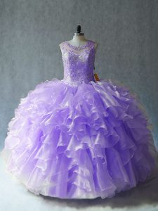Fancy Lavender Sleeveless Floor Length Beading and Ruffles Lace Up Sweet 16 Dresses