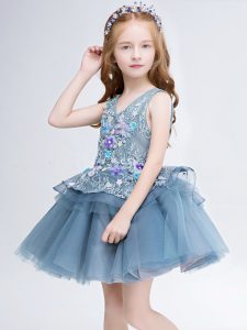 Tulle Sleeveless Mini Length Flower Girl Dresses for Less and Lace and Appliques