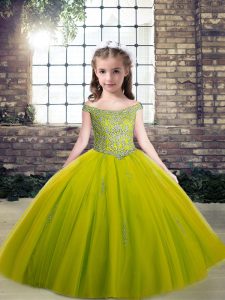 Superior Floor Length Lace Up Little Girls Pageant Dress Wholesale Olive Green for Party and Sweet 16 and Quinceanera wi
